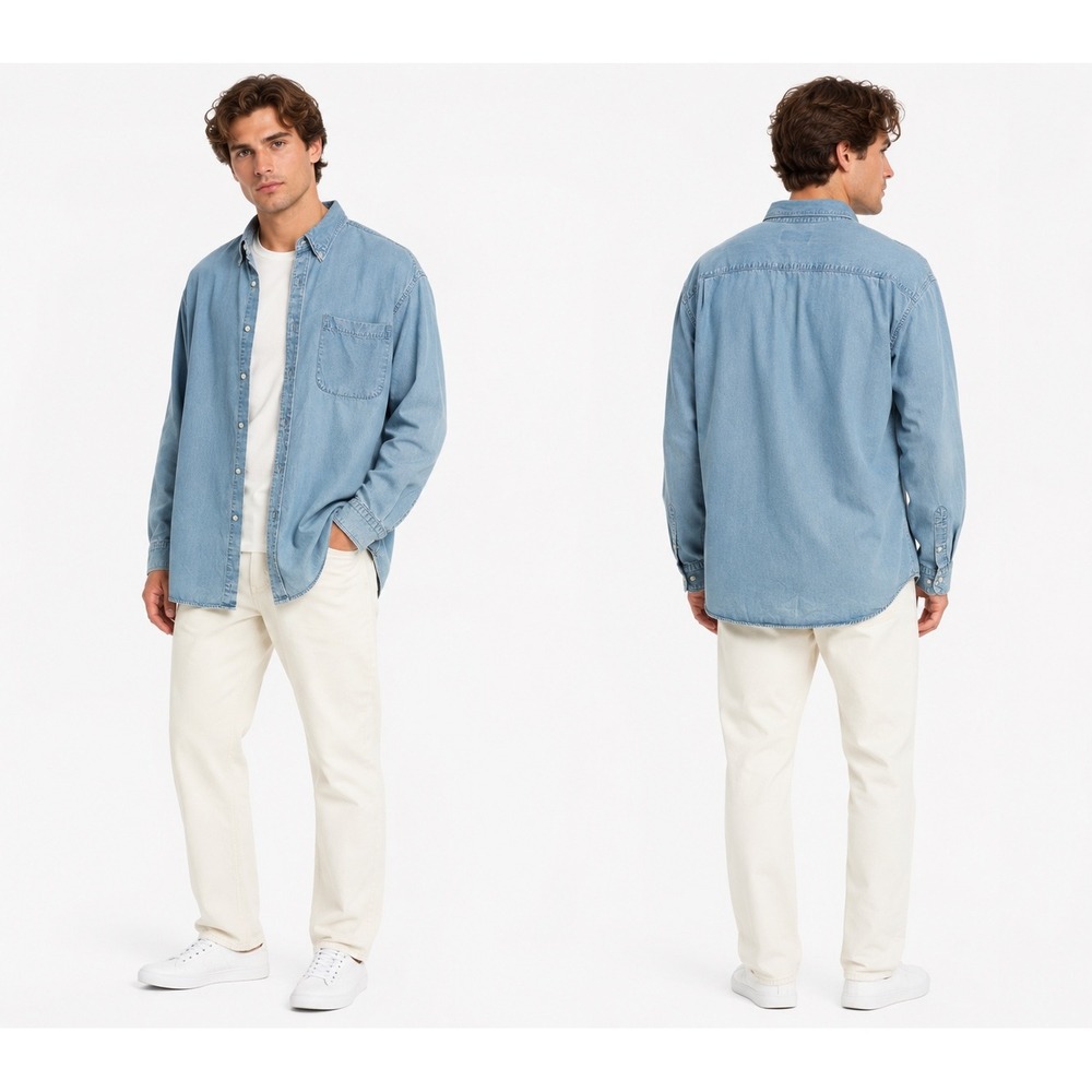 Hathaway Sport Button‎ Down Shirt Mens XL Blue Tencel Lyocell Light Wash Casual